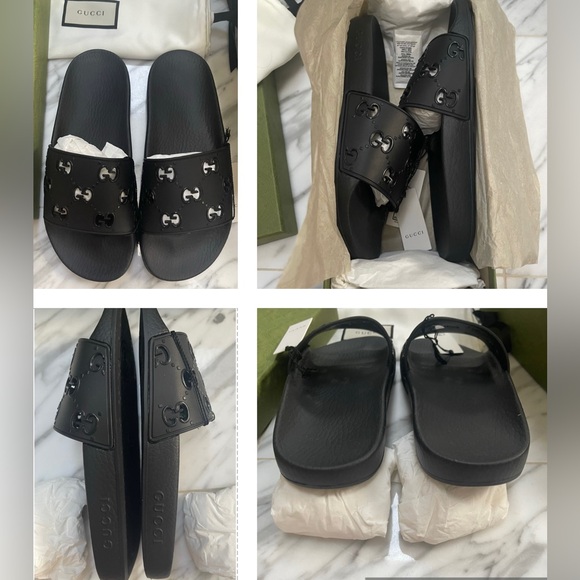 GUCCI BLACK WOMEN’S PURSUIT POOL SIDE SLIDES “GG” CUT OUT LOGO DETAILING - Picture 14 of 16